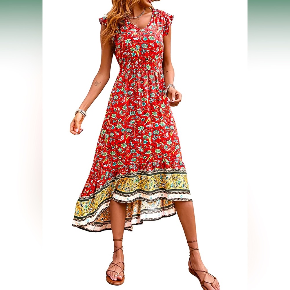 Floral Short Sleeved High Low Dress